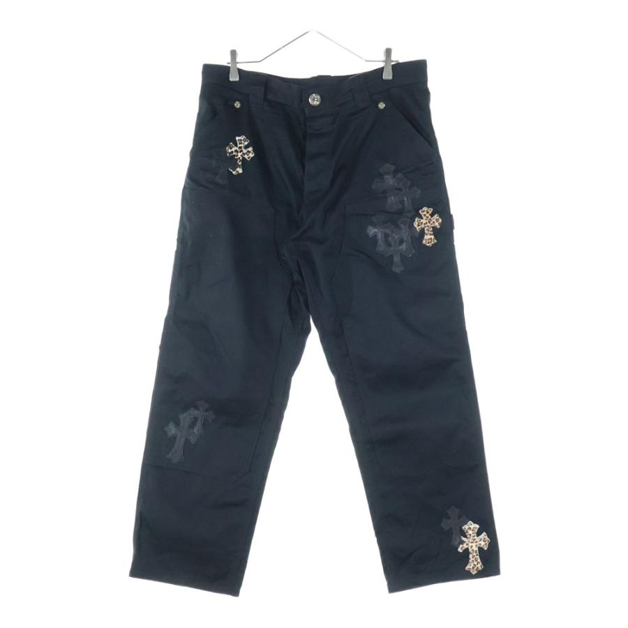 専用ページクロムハーツ レオパード切替 レザーデニム ワークジャケット ブラック CHROME HEARTS クロムハーツ × ローリングストーンズ レザー切替