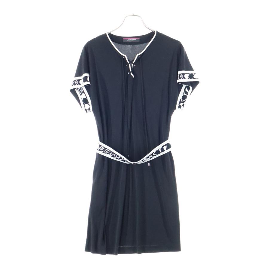 LEONARD（レオナール） 袖切替 ヘンリーネック 半袖 ワンピース