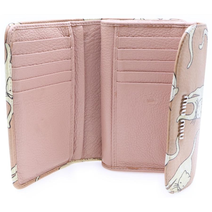 miumiu ミュウミュウ キャット プリント レザー ウォレット 三つ折り