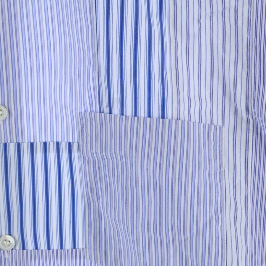 フランス製【コムデギャルソン シャツ】長袖シャツ ストライプ パッチワーク 青 COMME des GARCONS SHIRT コムデギャルソンシャツ パッチワーク ロング