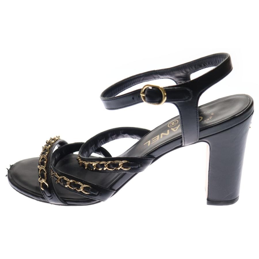 CHANEL（シャネル） ゴールドチェーン レザーハイヒール サンダル