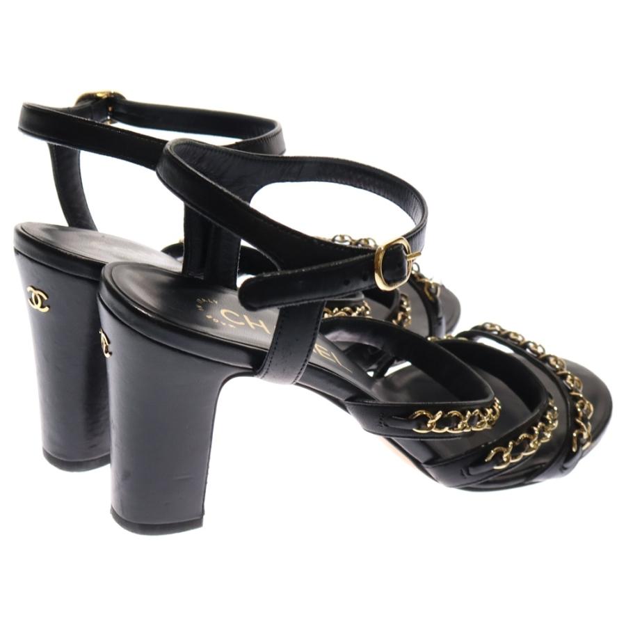 CHANEL（シャネル） ゴールドチェーン レザーハイヒール サンダル