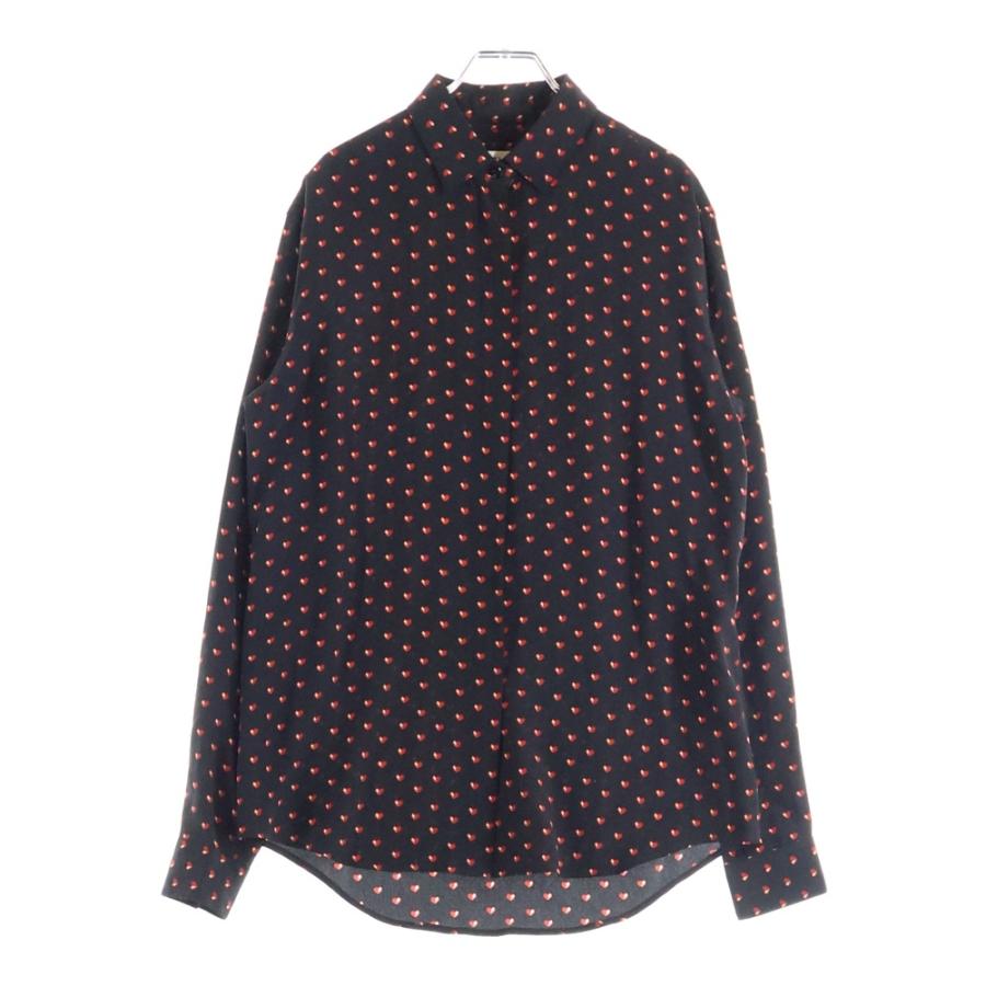 SAINT LAURENT PARIS サンローランパリ ハート 総柄 シルク 長袖 シャツ レディース ブラック 465896 Y343R SAINT LAURENT PARIS サンローランパリ ハート 総柄 シルク 長袖