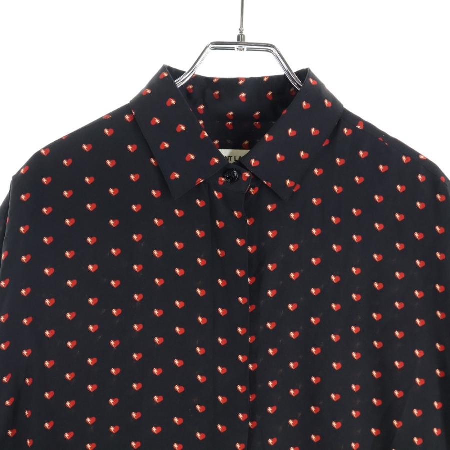 SAINT LAURENT PARIS サンローランパリ ハート 総柄 シルク 長袖 シャツ レディース ブラック 465896 Y343R SAINT LAURENT PARIS サンローランパリ ハート 総柄 シルク 長袖