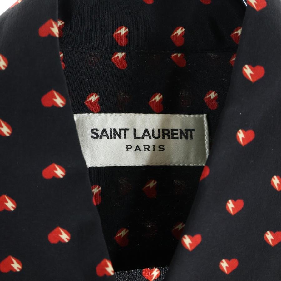 SAINT LAURENT PARIS サンローランパリ ハート 総柄 シルク 長袖 シャツ レディース ブラック 465896 Y343R SAINT LAURENT PARIS サンローランパリ ハート 総柄 シルク 長袖