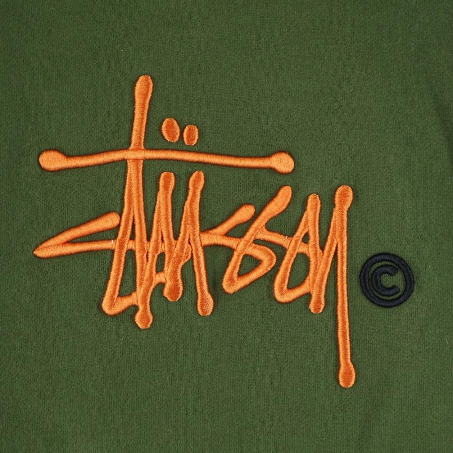 ステューシー Stussy カーキ × オレンジロゴ パーカー 厚手 STUSSY（ステューシー） ロゴエンブロイダリー フーディ プルオーバー