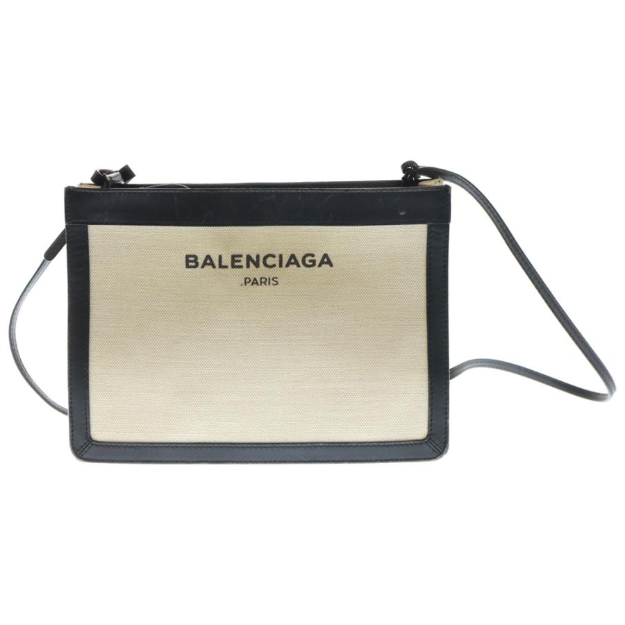 BALENCIAGA バレンシアガ ロゴデザイン キャンバスポシェット ショルダーバッグ アイボリー/ブラック BALENCIAGA（バレンシアガ） ロゴデザイン キャンバスポシェット