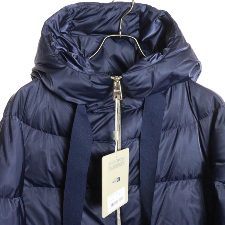 HERNO ヘルノ A-SHAPE JACKET Aシェイプ サテン フーデッド ダウンコート ジャケット レディース ブルー PI1304Dの画像