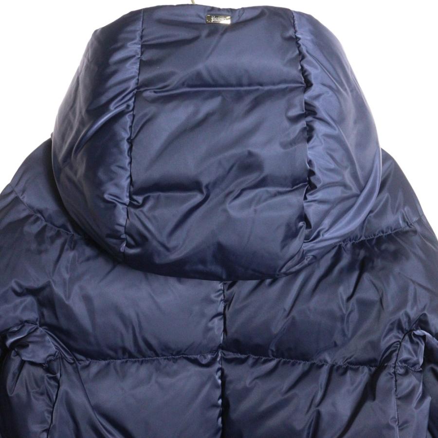 HERNO ヘルノ A-SHAPE JACKET Aシェイプ サテン フーデッド ダウンコート ジャケット レディース ブルー PI1304Dの画像