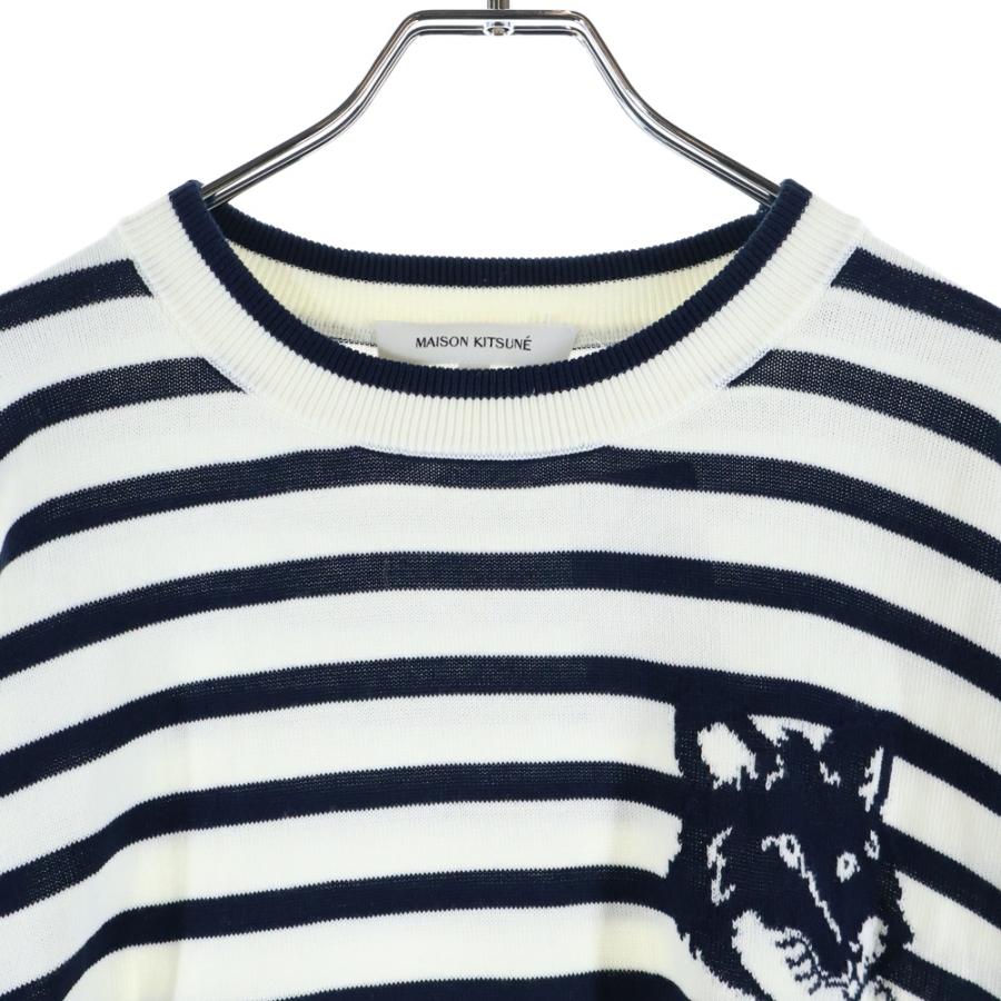 MAISON KITSUNE（メゾン キツネ） ボーダー柄 フロント刺繍 クルー 