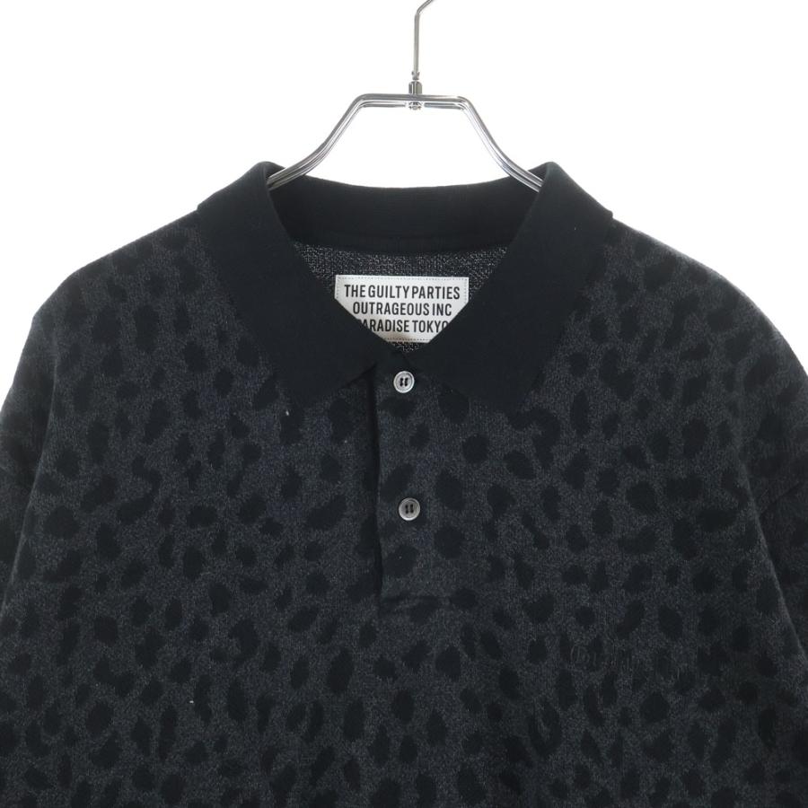 ワコマリア　レオパード　ニットポロ　S チャコール　2023FW WACKO MARIA（ワコマリア） 23AW LEOPARD KNIT POLO SHIRT レオパード