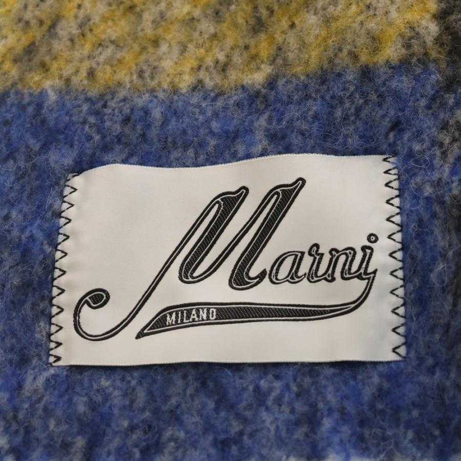 MARNI マルニ 22AW チェック柄 ロゴラベル アルパカマフラー ストール ブルー/イエロー SCMC0090Y0 MARNI（マルニ） 22AW チェック柄 ロゴラベル アルパカマフラー