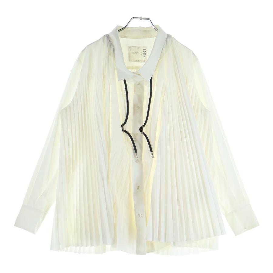 Sacai サカイ ドローコード付き プリーツ レギュラーカラー 長袖 シャツ ブラウス ホワイト レディース 19-04805 sacai（サカイ） ドローコード付き プリーツ レギュラーカラー 長袖