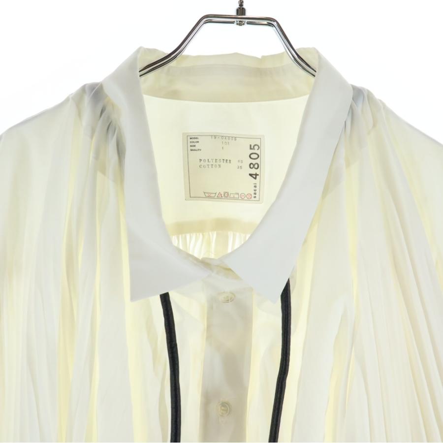 Sacai サカイ ドローコード付き プリーツ レギュラーカラー 長袖 シャツ ブラウス ホワイト レディース 19-04805 sacai（サカイ） ドローコード付き プリーツ レギュラーカラー 長袖