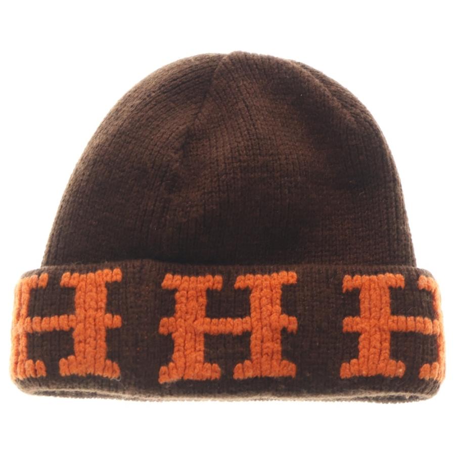 HERMES（エルメス） H ロゴ カシミヤ ニット帽 ビーニー ブラウン