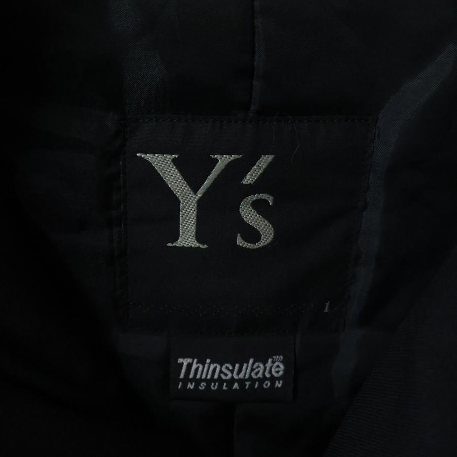 Y's（ワイズ） U-裁ち出し フーデッド ウールポリ 中綿コート ブラック