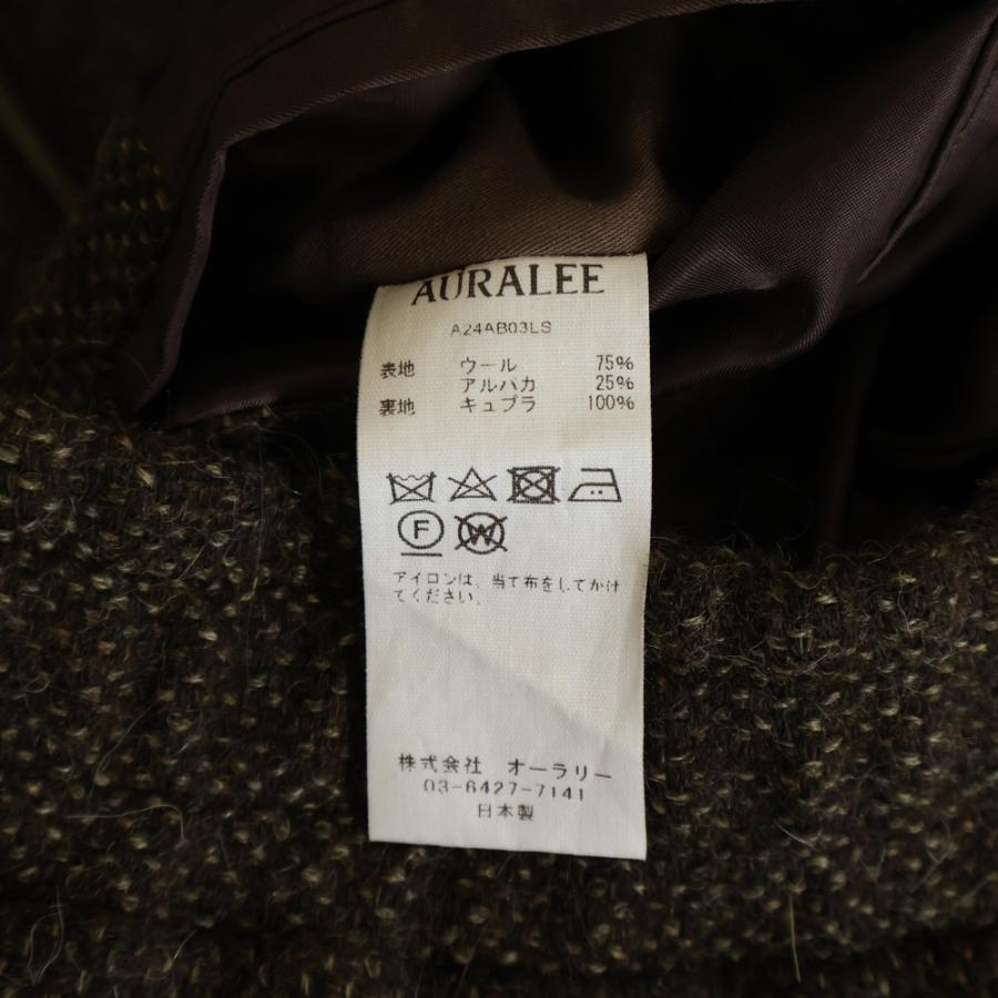 オーラリー 24AW ラマ シェットランドウール ツイード スタンドカラー ジップアップ ブルゾン ジャケット ブラウン A24AB03LSの画像
