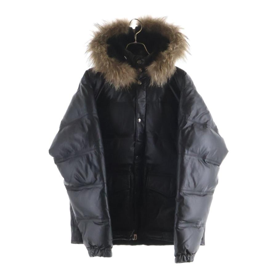 【未使用】APE エイプ レザー ダウン ジャケット ファー付フード着脱可 A BATHING APE（アベイシングエイプ） カウハイドレザー ファー