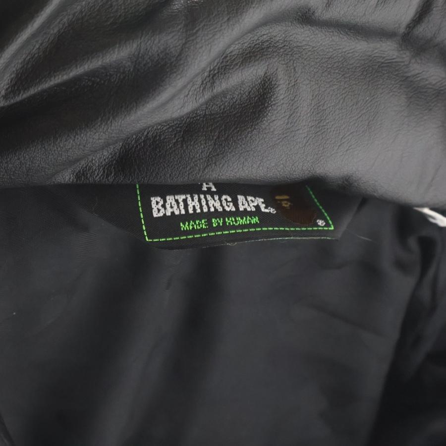 A BATHING APE アベイシングエイプ カウハイドレザー ファーフーデッド ダウンジャケット ブラックの画像
