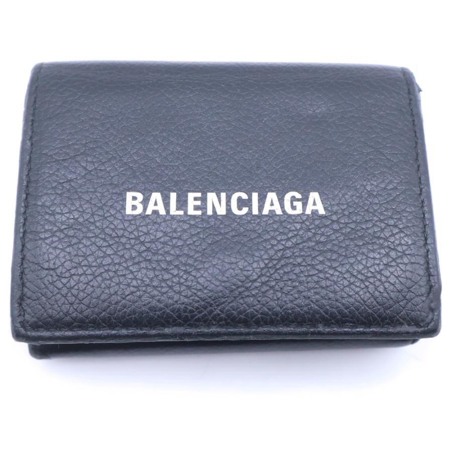 BALENCIAGA（バレンシアガ） ロゴプリント レザー ミニ三つ折り財布