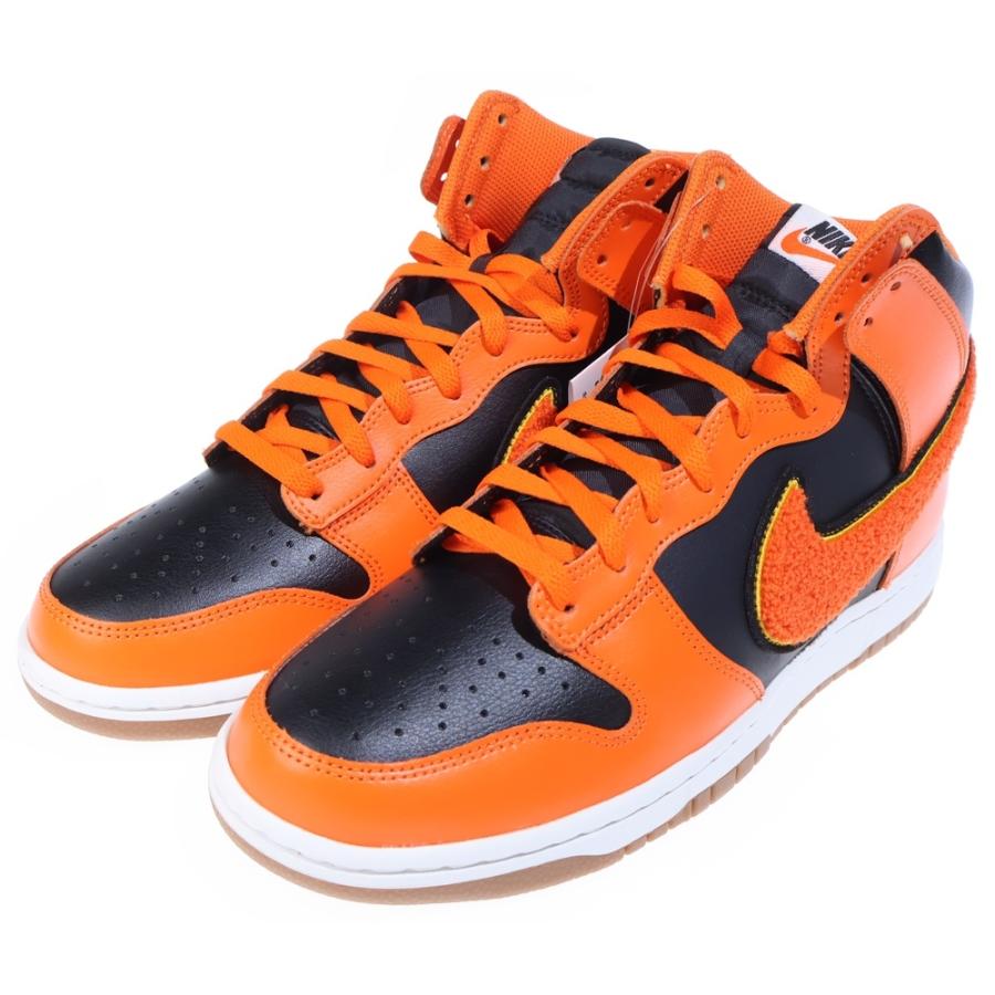 Nike Dunk High 黒/オレンジ スニーカー ステッカーシート付き NIKE（ナイキ） DUNK HIGH UNIVERSITY CHENILLE SWOOSH ダンク