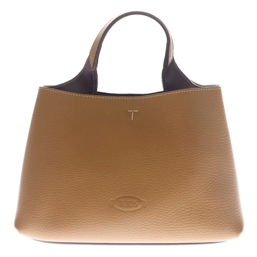 TOD'S トッズ Tタイムレス ロゴ刻印 2WAY レザーショルダーバッグ ハンドバッグ ブラウン TOD'S（トッズ） Tタイムレス ロゴ刻印 2WAY レザーショルダーバッグ