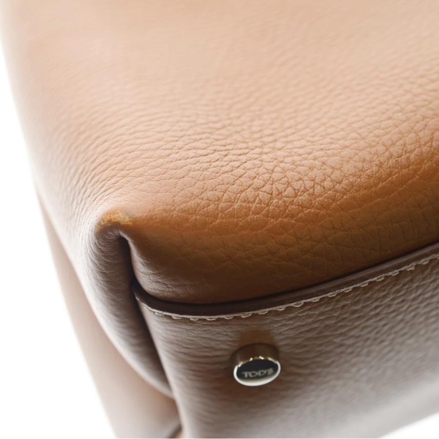 TOD'S トッズ Tタイムレス ロゴ刻印 2WAY レザーショルダーバッグ ハンドバッグ ブラウン TOD'S（トッズ） Tタイムレス ロゴ刻印 2WAY レザーショルダーバッグ