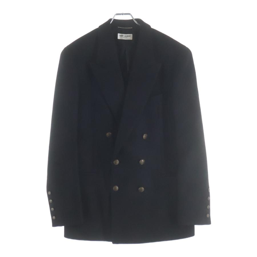 SAINT LAURENT PARIS サンローランパリ シルク メタルボタン ダブルブレスト ミドルコート ブラック 707006 Y2F64 SAINT LAURENT PARIS サンローランパリ シルク メタルボタン ダブル