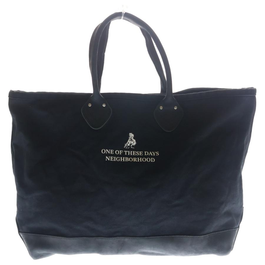NEIGHBORHOOD ネイバーフッド 25AW NH X OOTD . TOTE BAG 両面プリント レザー切替 コットンキャンバス トートバッグ ブラック 252TQODN-CG01 NEIGHBORHOOD（ネイバーフッド） 25AW NH X OOTD . TOTE BAG 両面