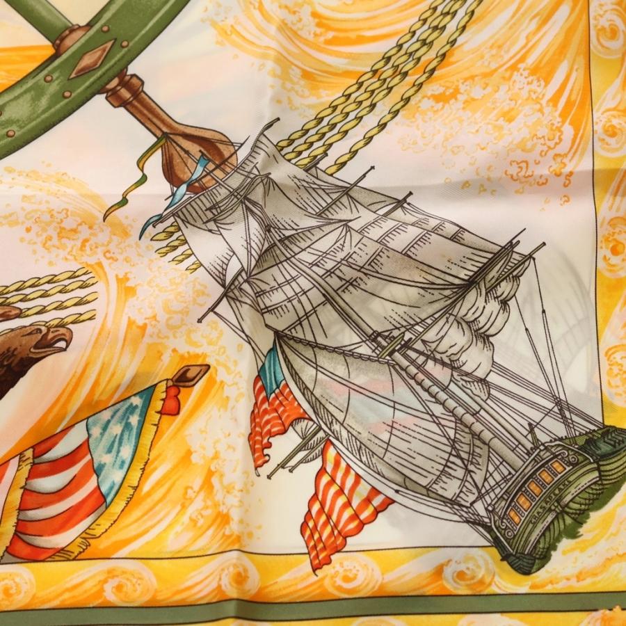 HERMES（エルメス） カレ90 Vive le Vent シルクスカーフ オレンジ