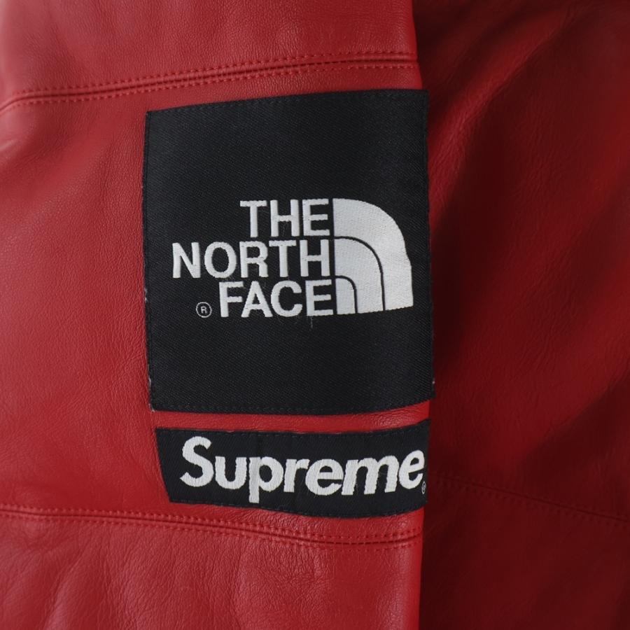 シュプリーム 17AW ×THE NORTH FACE Leather Nuptse Jacket ノースフェイス レザーヌプシダウンジャケット レッド/ブラック NF0A3CADの画像