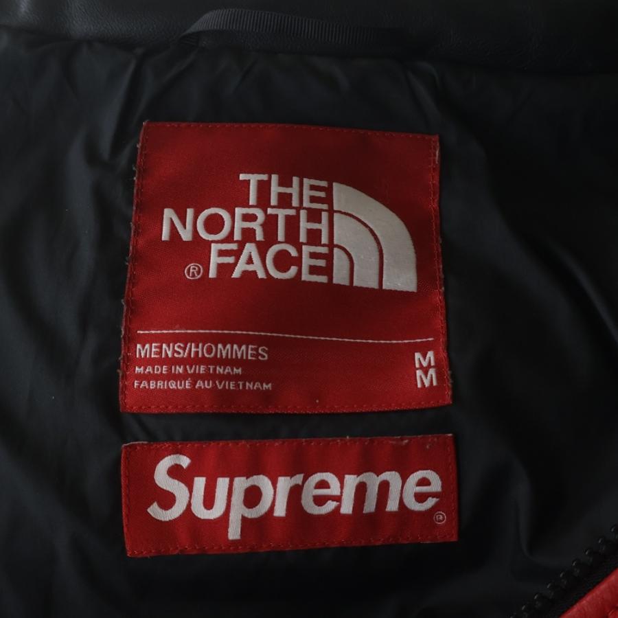 シュプリーム 17AW ×THE NORTH FACE Leather Nuptse Jacket ノースフェイス レザーヌプシダウンジャケット レッド/ブラック NF0A3CADの画像