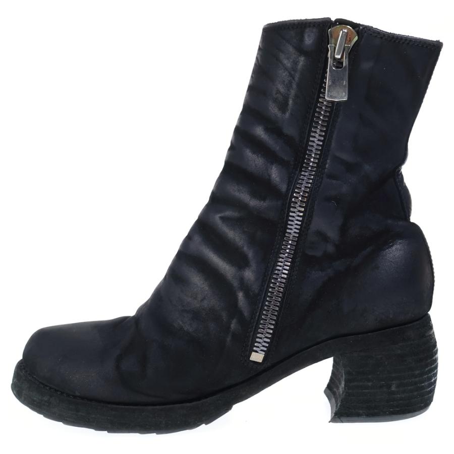 Yohji Yamamoto　ブラックレザー ロングブーツ サイドジッパー GUIDI（グイディ） ×YOHJI YAMAMOTO ヨージヤマモト ホースレザー