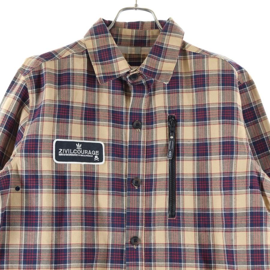  アディダス ×NEIGHBORHOOD ネイバーフッド ロゴワッペン ジップポケット チェック柄 レギュラーカラー シャツジャケット ブラウン E94670 adidas（アディダス） ×NEIGHBORHOOD ネイバーフッド ロゴワッペン