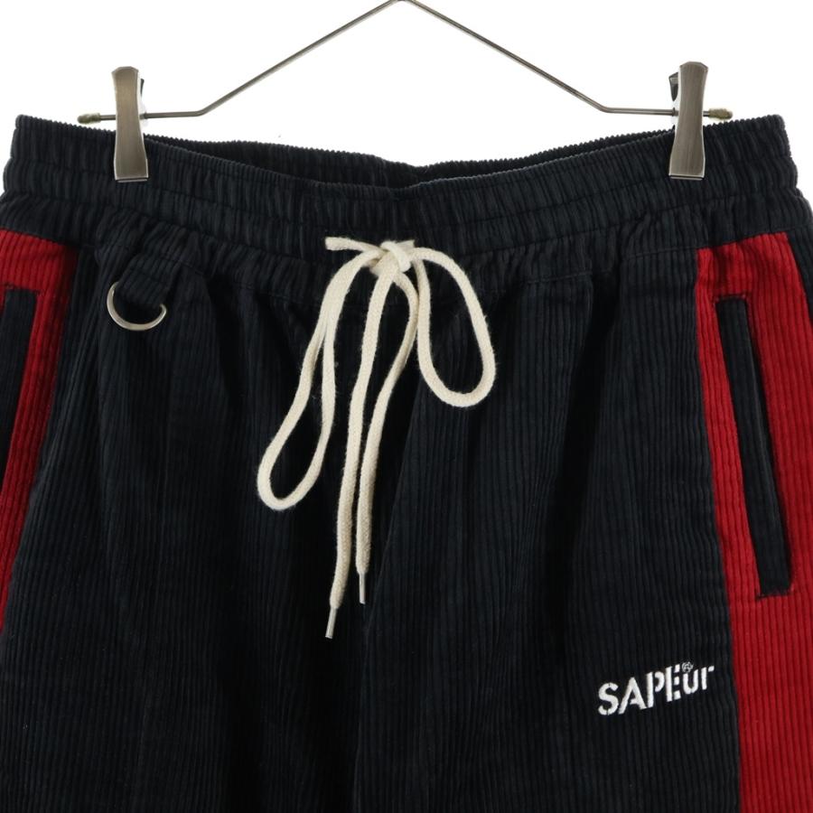 サプール コーデュロイ トラックパンツ XLサイズ ブラック×レッド SAPEur サプール ロゴ刺繍 コーデュロイ イージートラックパンツ