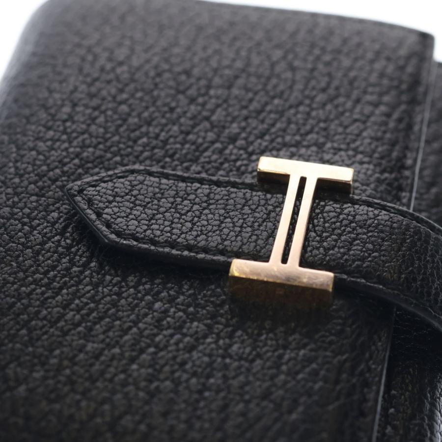 HERMES エルメス　ベアンコンパクト　ブラック シルバー 財布 エルメス ベアン コンパクト 黒 ブラック エプソン シルバー金具
