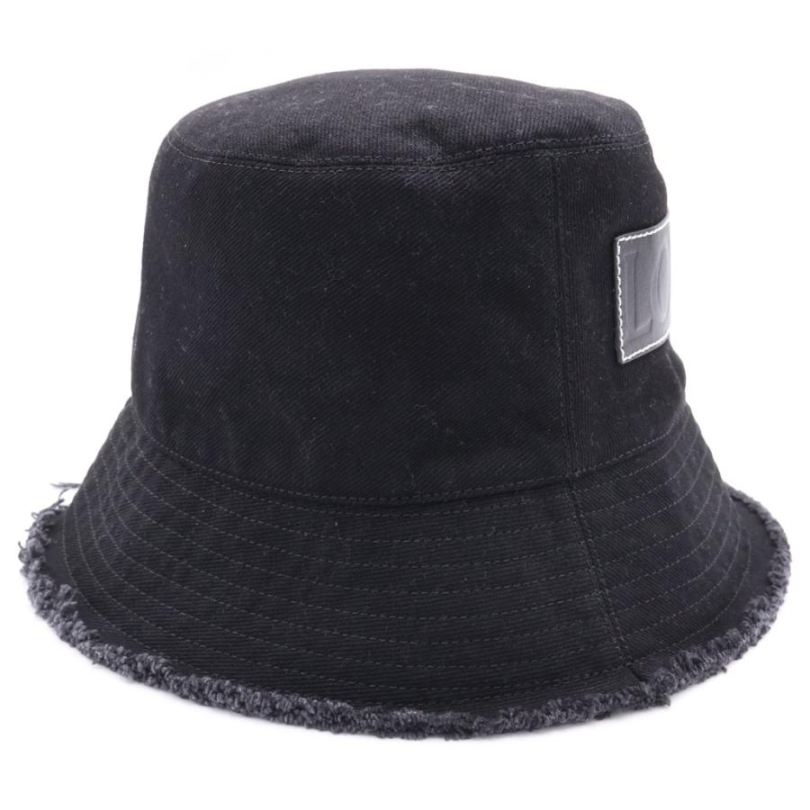 LOEWE ブラック バケットハット フリンジ付き LOEWE（ロエベ） FRAYED BUCKET HAT ステッチブリム フリンジ レザー