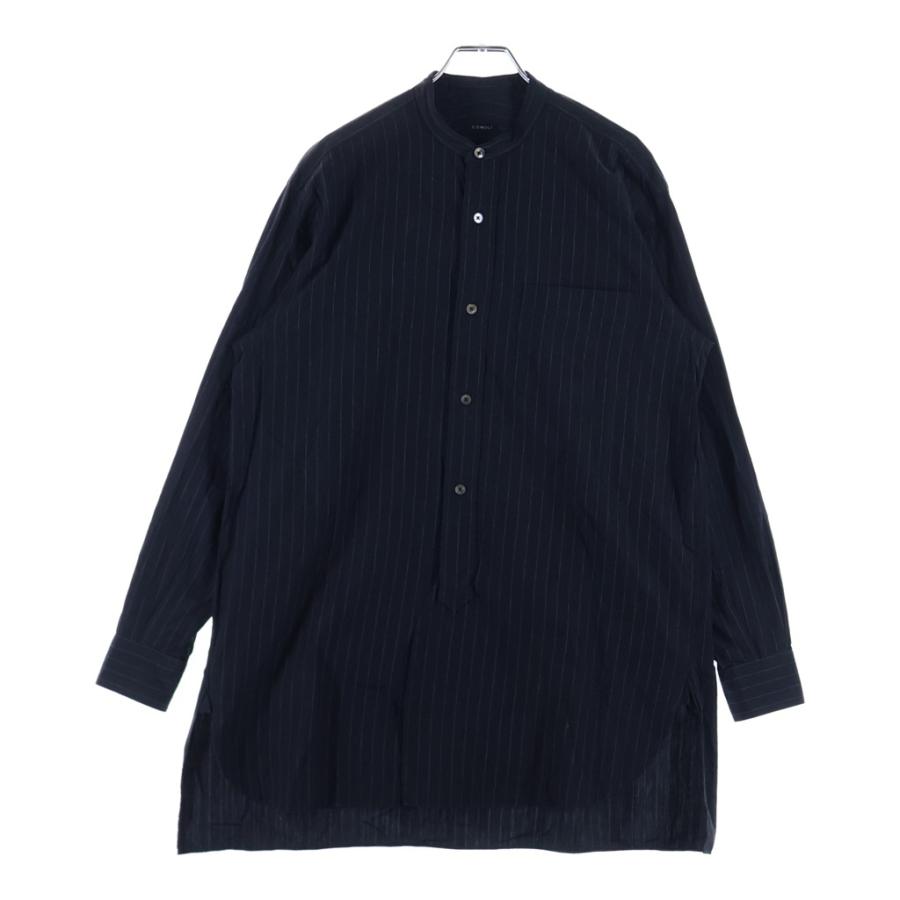 COMOLI（コモリ） 19AW バンドカラー ストライプ 長袖シャツ ブラック