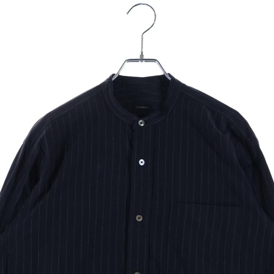 COMOLI（コモリ） 19AW バンドカラー ストライプ 長袖シャツ ブラック