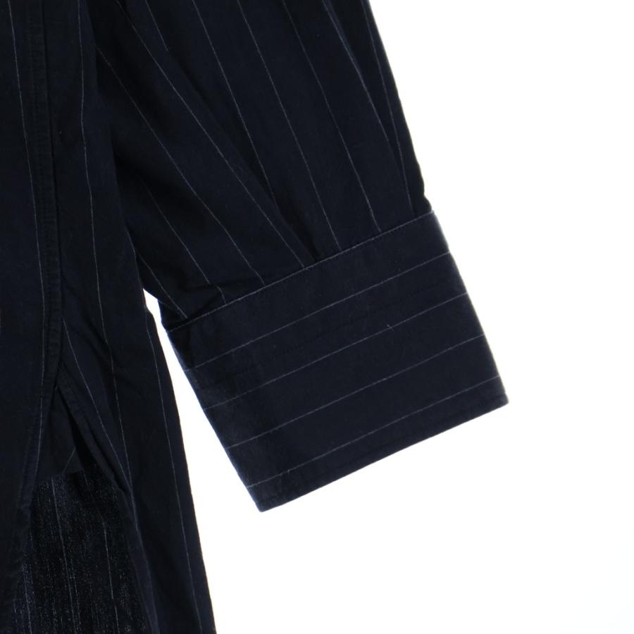 COMOLI（コモリ） 19AW バンドカラー ストライプ 長袖シャツ ブラック