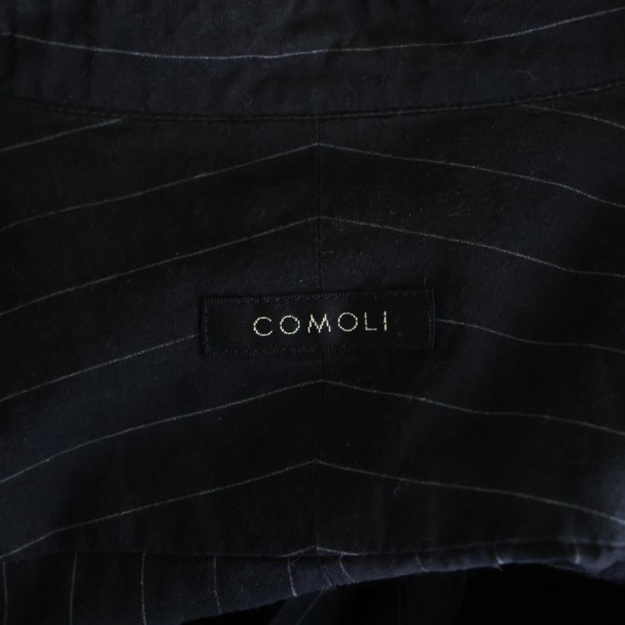 COMOLI（コモリ） 19AW バンドカラー ストライプ 長袖シャツ ブラック
