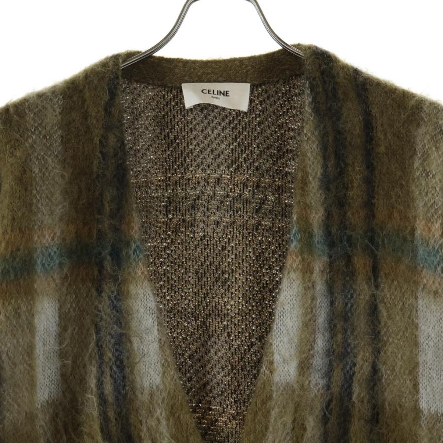 CELINE セリーヌ 20AW BRUSHED MOHAIR CHECK CARDIGAN ブラッシュドモヘア チェックカーディガン グリーン 2A32J204Lの画像