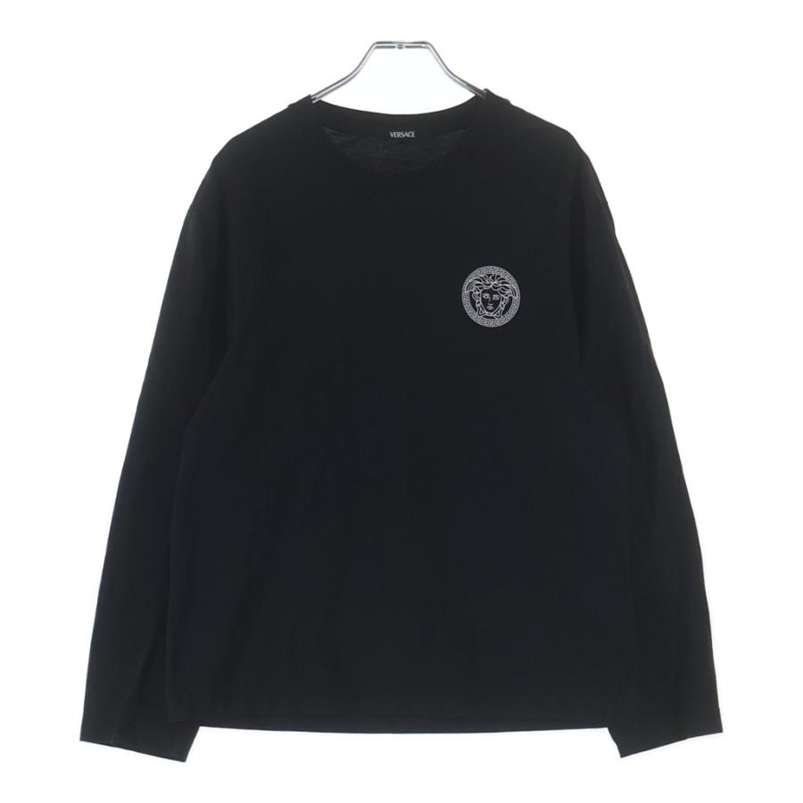 レア　VERSACE ブラック 長袖カットソー　アメリカ古着　アメリカ輸入　古着 VERSACE（ヴェルサーチェ） ヴェルサーチ バックロゴプリント クルー