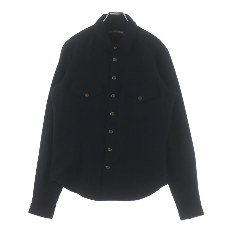 CHROME HEARTS クロムハーツ OLD DENIM WESTERN オールド フローラルボタン 袖裾レザークロスパッチ チェック柄 ウール ウエスタン長袖シャツ ブラック CHROME HEARTS（クロムハーツ） OLD DENIM WESTERN オールド