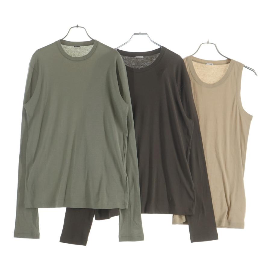 JIL SANDER + ジルサンダープラス 24SS KIT T-SHIRT LS 3ピース レイヤードデザイン コットンジャージー クルーネック 長袖Tシャツ タンクトップ カットソー J47FV0102 JTN356 ジルサンダープラス 24SS 3ピース レイヤードデザイン コットン