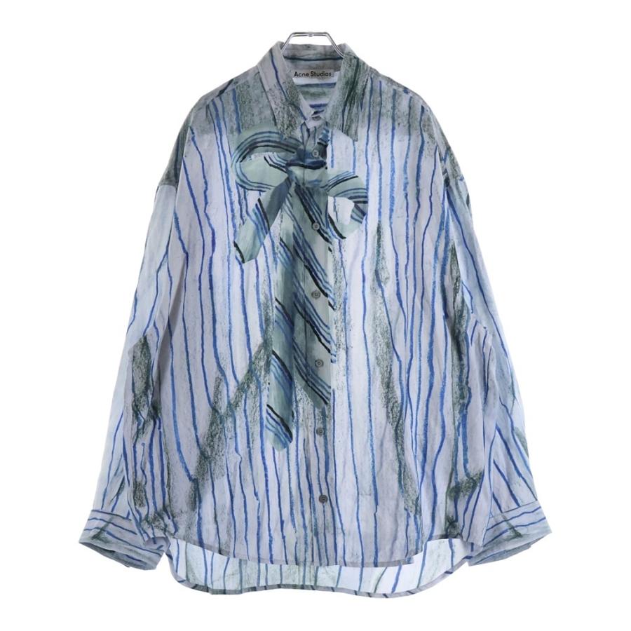 Acne Studios アクネ ストゥディオズ 25SS BUTTON UP SHIRT ボタンアップシャツ ストライプ柄 レーヨン ブルー FN-MN-SHIR000890 Acne Studios（アクネ ストゥディオズ） アクネ ストゥディオズ 25SS
