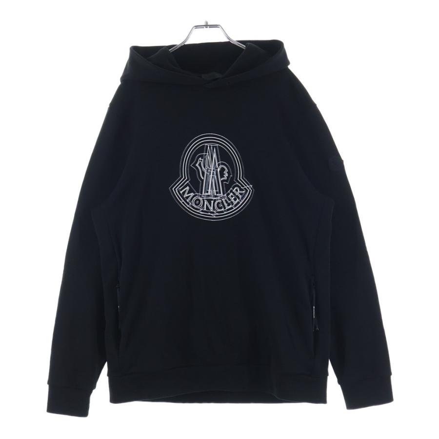 MONCLER モンクレール 24SS LOGO MOTIF HOODIE ロゴプリント プルオーバーパーカー フーディー ブラック J10918G00038 MONCLER（モンクレール） 24SS LOGO MOTIF HOODIE ロゴプリント プル