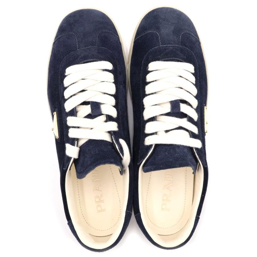 PRADA プラダ LANE レーン トライアングルロゴプレート スウェード ローカットスニーカー ネイビー 2EE394 PRADA（プラダ） LANE レーン トライアングルロゴプレート スウェード