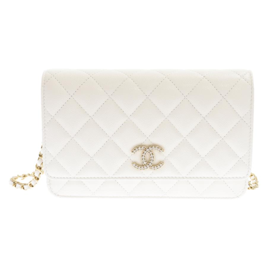 CHANEL シャネル 23AW ラインストーンココマーク キャビアスキン 