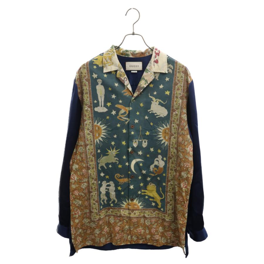 【美品】GUCCI グッチ Stain Docking GUCCI（グッチ） Stain Docking L/S Shirt サテン切替 長袖シャツ